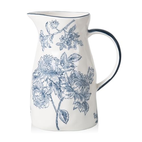 Ceramic Pitcher Vase, Blue and White Jug for Home Decor, Chinoiserie Vase Decor, Decorative Pitcher with Handle