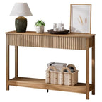 Treocho 47" Console Table with Drawers, Fluted Narrow Entryway Table with Open Shelf, Farmhouse Sofa Table Behind Couch for Hallway, Living Room, Brown - color: Brown