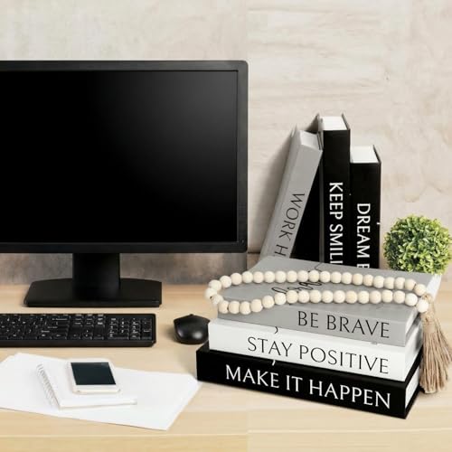 Menkxi 6 Aesthetic Decorative Books Set with Tassel Wood Bead Motivational Table Decor Encouragement Faux Book with Inspirational Design for Home Coffee Table Modern Decoration Photo Storage Box - style: Brave