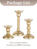 Sziqiqi Gold Candle Holders Decor: Candle Holders for Pillars Candlesticks - Taper Candleholders Set of 3 for Wedding Table Fireplace Mantel Holiday
