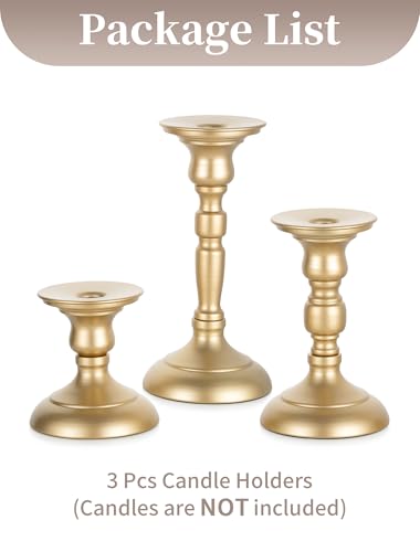 Sziqiqi Gold Candle Holders Decor: Candle Holders for Pillars Candlesticks - Taper Candleholders Set of 3 for Wedding Table Fireplace Mantel Holiday