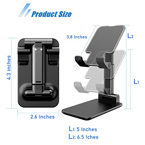 Phone Stand for Desk, 2 Pack MT-6 Desk Cellphone Holder for Office Universal Smart Foldable & Height Adjustable Compatible Under 8” Device, Black - color: Black
