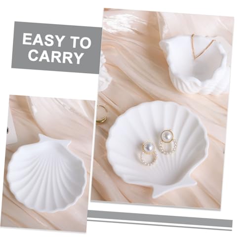 Shell-shaped Jewelry Tray White Trinket Dish Key Holder Aesthetic Jewelry Organizer for Vanity and Entryway Table