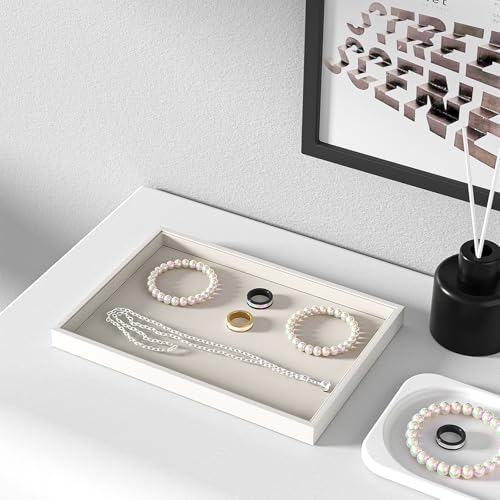 Julysky Jewelry Organizer Trays for Drawer,Jewelry Display Organizer Case for Women,Bracelet Necklace and Ring Display Stand for Selling,Velvet Jewelry Storage Display (Beige, Empty Plate) - color: Beige