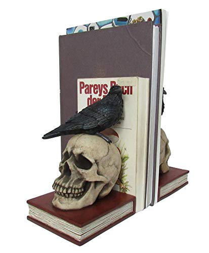 Evil Omen Raven On Skull Perch Decorative Bookend Set