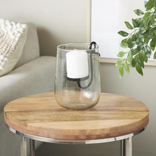 Deco 79 Glass Decorative Candle Holder Candle Stand with Black Metal Accents, Candlestick Holder 6" x 6" x 9", Clear - size: 6" x 6" x 9"