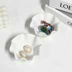 White Flower Jewelry Dish Tray, 3.85″ Lotus Ceramic Ring Holder, Cute Vanity Organizer Nightstand Bathroom Decor, Trinket Plate Dish Christmas Valentine's Mother's Day Birthday Gifts for Women (Plain) - style: Plain