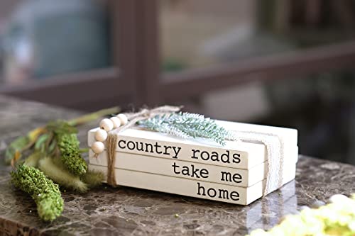 Lavender Inspired Decorative Books for Home Decor | Boho Chic Distressed Faux Books Set of 3 for Fireplace Mantle & Entryway Table Decor - color: Country Roads, Take Me Home