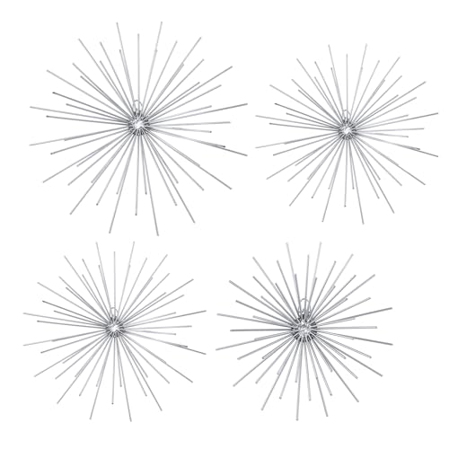 Shimeyao 4 Pcs Metal Starburst Wall Decor Silver Metal Wall Art 3D Spike Bling Finish Star Burst Hangings Accents Sculptures Set Modern Mid Century Decorations for Living Room Bedroom Entryway - color: Silver, style: Spike