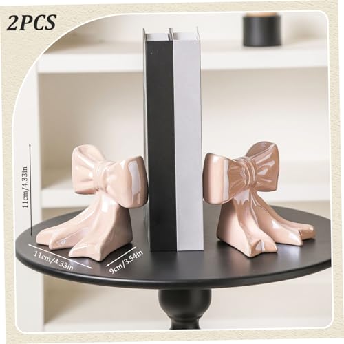 Bookends Metal Book Ends, 1 Pair Bookends, Ceramic Bow Cute Book Ends, Non Slip Cute for Home Decor Bookshelf Office Desk Gift Decoration