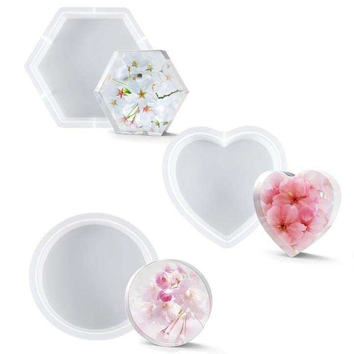 Bookends Resin Molds Set Book Stopper Organize Silicone Mold Crystal Epoxy Resin Molds for Books Office Desktop Organizer (Heart Shape, Round, Hexagon) - color: 3 Bookend molds