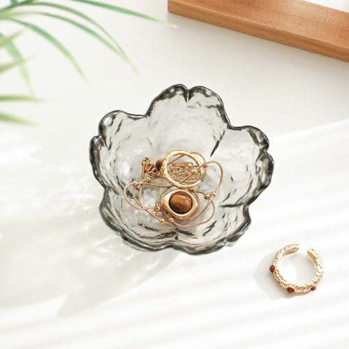 Grey Flower Jewelry Ring Dish Tray,Decorative Glass Trinket Dish,Room Decor Aesthetic, Modern Accent Tray for Vanity (Grey) - color: Grey