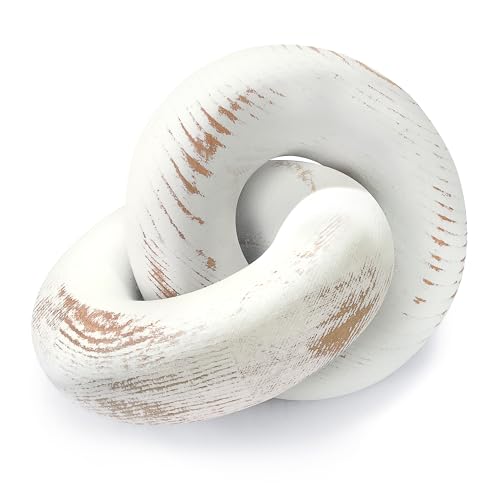 EOSAHR Rustic Pine Wood Knot Decor – Stylish 2-Link Wood Chain Link Decor for Coffee Table, Book Shelf & Side Table – Decorative Room Accessories for Living Room (Distressed White) - color: Whitewash