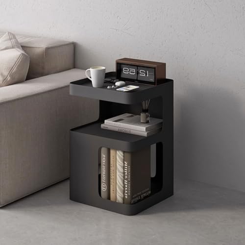 Black Side Table,Modern end Table for Sofa & Couch,3-Tier Metal nightstand,Small Bedside Table with Storage for Bedroom,Living Room,Small Space.No Assembly Required - color: Black