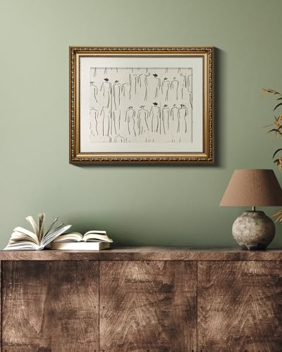 VIYYIEA Gold Framed Wall Art Canvas Print Home Decor Abstract Wall Art Room Decor Minimalist Portrait Artwork Wall Decorations Vintage Bathroom Decor Line-Drawn Wall Pictures Office Decor 13x16in - color: Crowds, size: 16"L x 13"W