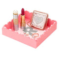 Acrylic Tray, Scalloped Glossy Pink Acrylic Decorative Tray for Home Decor, 8x8 Inch Acrylic Organizer Tray for Vanity Countertop Makeup Skincare Square Acrylic Storage Tray (Square Pink)