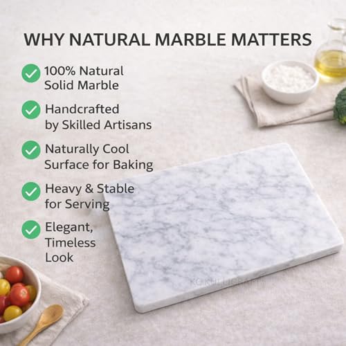 KC KULLICRAFT 8×12 Inches White Marble Cheese & Charcuterie Serving Board – Natural Marble Cutting Board & Pastry Slab with Non‑Slip Feet – Premium Stone Kitchen Tray Gift. - color: White, size: 12"L x 8"W
