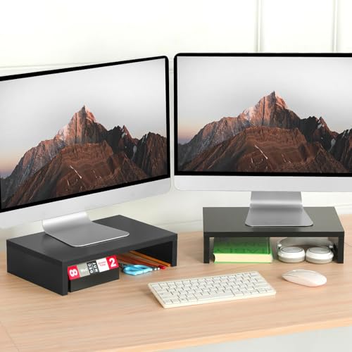 TEAMIX Wood Monitor Stand Riser-2 Pack, 2 Tier Adjustable Monitor Stand Dual Monitor Riser for 2 Monitors/Laptop/PC Black Computer Stand for Desk - color: Black