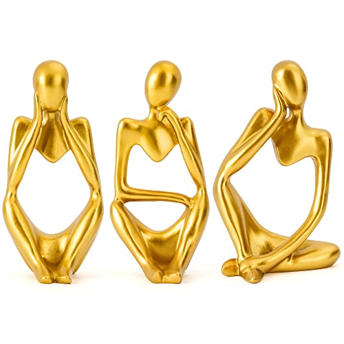 Thinker Statues and Sculptures,Sandstone Resin Thinker Statue Ornaments, Abstract Style Sculptures, Housewarming Gifts, Home Decorations, Living Room Desk Decor (Gold) - color: Gold