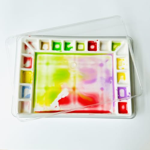 Bower Bird Ceramic Watercolor Palette 18well Rectangle Artist Professional Paint Palette for Acrylic,Gouache Painting Ceramic Mixing Tray (Porcelain) (7.8x5.7in(with Box)) - size: 7.8x5.7in(with box)