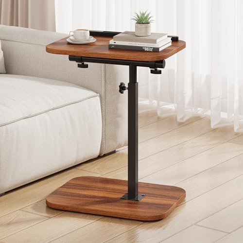 TV Tray Table, Adjustable Height, Flip-Top, Snack Side Table with 360° Swivel and 180° Tilt, C Shaped End Table for Couch, Sofa, Bed, Recliner, Walnut - color: Walnut