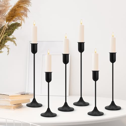 6 Pcs Black Candle Holders Set, Vintage Home Decor – Modern Taper Candlestick Holders for Wedding, Table Centerpieces – Great Gift for Housewarming, Birthday Parties, Wedding & Christmas Season - color: Black (6 Pcs)