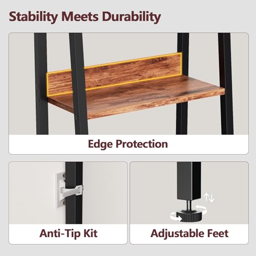 Furologee 6 Tier Ladder Shelf,Ladder Bookshelf with Drawer,Industrial Tall Bookcase,Storage Rack Organizer,Wood Metal Freestanding Shelves for Living Room, Home Office, Bedroom,Rustic Brown - color: Rustic Brown, size: 6-Tier, 15" W