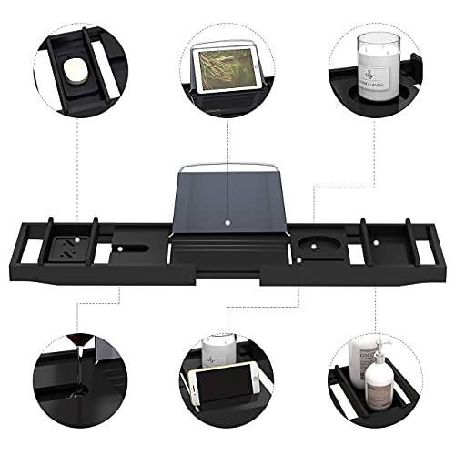 Domax Bathtub Caddy Tray Expandable Bamboo Tub Tray for Luxury Bath with Book Holder and Free Soap Dish Black - color: Black