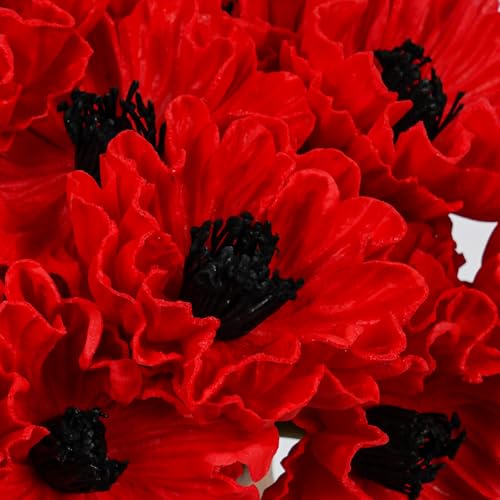Melorca&Guilla Artificial Flowers,24Pcs 13.5inch Red Poppy Fake Flowers,Real Touch Faux Flowers, Spring Décor Fake Silk Flowers for Wedding Kitchen Shop Office Home Décor (24, Red Cornpoppy) - color: Red Cornpoppy