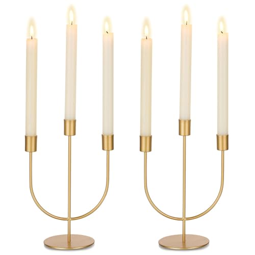 Sziqiqi Gold Candle Holders Candelabra - Candlestick Holder Centerpiece for Tables Taper Candle Holder Set of 2 Metal Candleholders for Christmas Wedding Anniversary Decorations - color: Gold, size: 2 Pcs