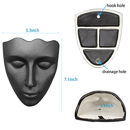 Ceramic Female Form Face Vase - Modern Sculpture Planter Pot, Human Face Shaped Vase, Wall Hanging Plant Pot with Drainage for Home Decor Centerpieces, Office or Outdoor Hanging Decor - color: Black-color