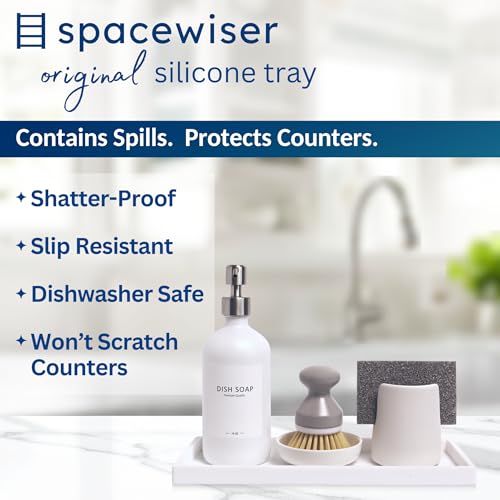Spacewiser Countertop and Vanity Tray - 2 PC Large 11.7" Silicone Bathroom Trays, Counter Organizer, Dish Soap Sponge Holder Kitchen Sink Tray Organizer, Sink Caddy Toothbrush Key Kitchen Soap Trays - color: White, size: 2 PC Large - 11.7”