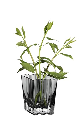 Glass - Vase - Gray - Smoky Black - Grey - Chevron Design - 6.75" Height - Heavy Durable - Made in Europe - by Barski