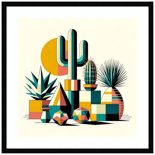 Amanti Art Framed Wall Art Print 25x25 Succulents in Cubist Vases by David Galan, Abstract Wall Art, Modern Contemporary Decor, Medium Poster Painting Artwork for Living Room, Bedroom, Bathroom, - color: Svelte Noir Black, size: 25"L x 25"W