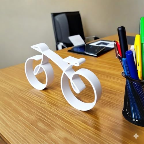 Minimalistic Bicycle Sculpture Wire Framed Style, Bike Silhouette, Gift for a Cyclist, Bicycle Art Wall Decor, Side Table Statue Decor, Home Decoration (White, 7.87in*4.72in) - color: White