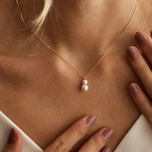 Mothers Day Gifts - 14K Gold Plated Pearl Necklaces for Women Trendy Dainty Necklace Simple Layered Gold Pearl Necklace for Women Mothers Day Wedding Birthday Gifts - color: 3-Two Pearl
