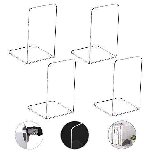 MerryNine Clear Book Ends 4pcs, Acrylic Bookends for Shelves, Non-Slip Bookend Decorative for Heavy Duty Book, Books Holder Stopper for Kids, Bookshelf Dividers Books Organizer for Office Home School - color: Th:3mm/0.12", size: 4 Pcs - 7.08 x 4.72 in