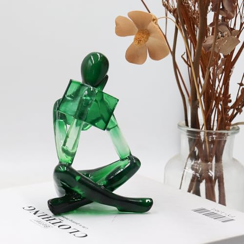 Reading Women Statue, Translucent Green Resin Thinker Sculptures, Abstract Art Ornament, Modern Aesthetic Figurine Decoration for Home Living Room Bedroom Office Shelf Table Desk Bookshelf Decor - color: Green, size: Right Hand