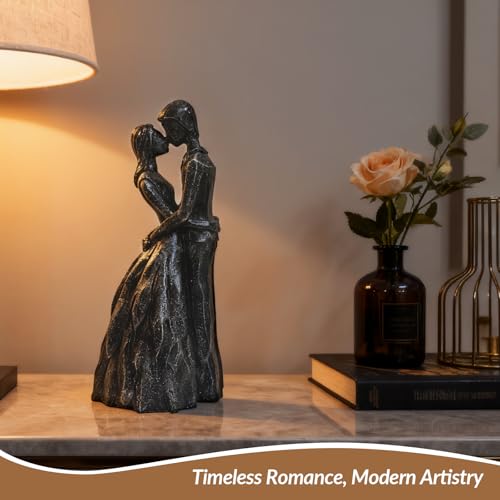 Black Couple Embracing Resin Figurine, 7.9" H, Romantic Gifts for Him & Her, Faux Black Wrought Iron Finish, Engagement Anniversary Wedding Keepsake Home Decor - style: Black Couple Embrace