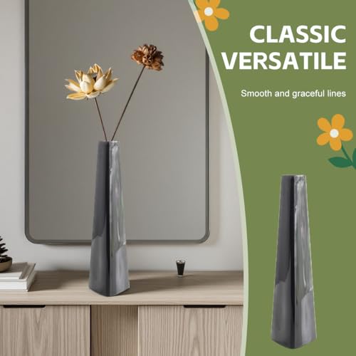 7 Inch Black Ceramic Tapered Tabletop Vase Modern Minimalist Vase for Home Office Decor