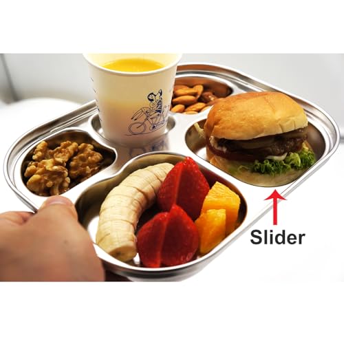 Korean Stainless Steel Divided Plates for Toddlers, Kids, Babies, Premium 304, Electro-Polished, No Black Residue, BPA-Free, 5-Compartment Food Tray, Camping, Picky Eaters, Set of 2 - size: 5 Compartments