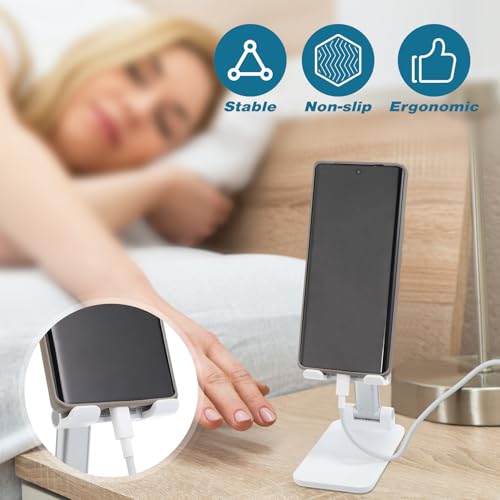 Wonderjune 12 Pcs Cell Phone Stand for Desk Phone Holder Stand Foldable Angle Height Adjustable Portable Holder Tablet for Office Travel Photography (White) - color: White