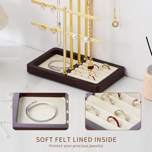 modern T-shaped jewelry rack, jewelry tower, gold metal, square ceramic base decoration display tower, necklace, bracelet, ring storage rack (3-layer wooden pallet black) - style: 3-layer wooden pallet black