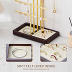 modern T-shaped jewelry rack, jewelry tower, gold metal, square ceramic base decoration display tower, necklace, bracelet, ring storage rack (4-layer wooden pallet black) - style: 4-layer wooden pallet black