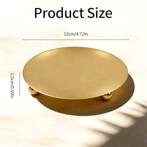 Plate Candle Holder - Gold Candle Holders for Pillar Candles, Small Candle Tray Pillar Candle Holder Plate Metal Candle Stand for Coffee Table Decor, Wedding, Party, Home Decor