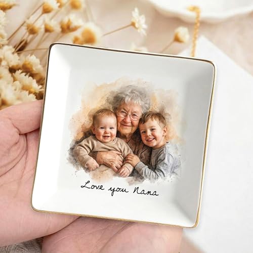 Noni Personalized Mom Photo Jewelry Dish, Custom Ceramic Trinket Tray for Grandma, Birthday Ring Dish Gift, Moms Day Gift from Daughter, Love You Mama Present 3 - color: Style3