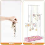 SRIWATANA Jewelry Organizer Stand, Extra Tall Necklace Holder Jewelry Holder, Gift Idea (Pink & White) - color: Pink & White