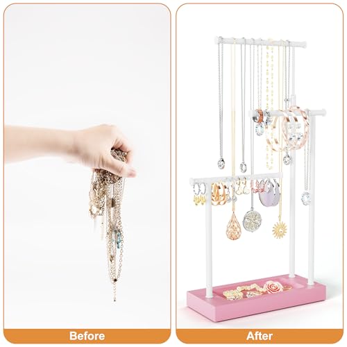 SRIWATANA Jewelry Organizer Stand, Extra Tall Necklace Holder Jewelry Holder, Gift Idea (Pink & White) - color: Pink & White