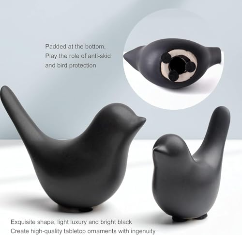 2 Pcs Ceramic Small Bird Figurines Modern Animal Statues for Home 、Room Decor and Bedroom Decor and Bookshelf Display (Black) - color: Black