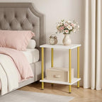 HOOBRO End Table, Small Side Table, Nightstand with 2-Layer Storage Shelves, Sofa Table for Small Spaces, Living Room, Bedroom, Stable Frame, Easy Assembly, White and Gold DW09BZ01 - color: White + Gold